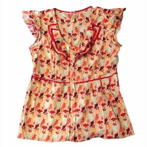 Cheery Floral Ruffle Button Up